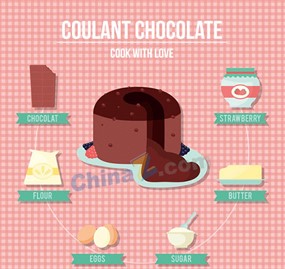 美味巧克力熔岩蛋糕及原料矢量